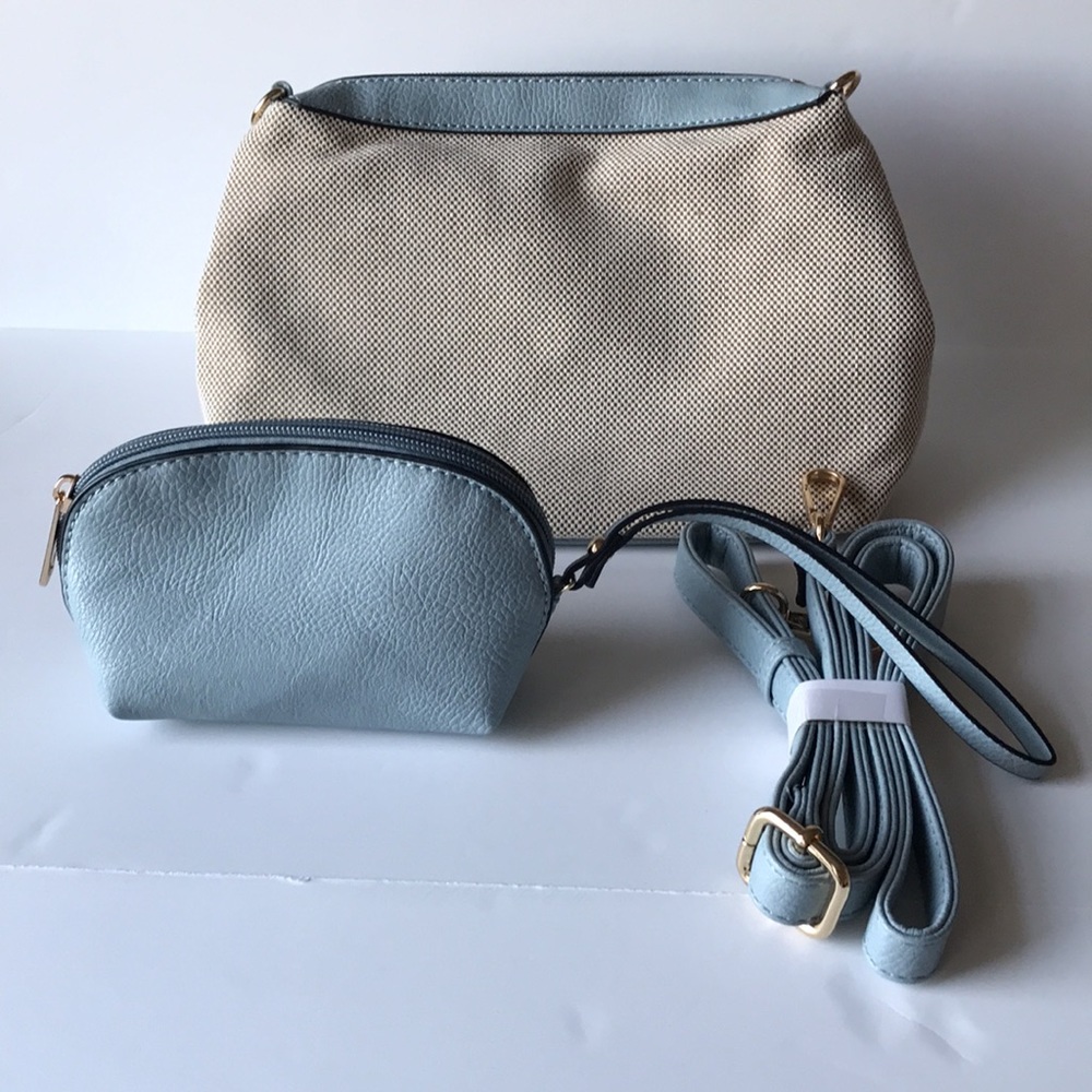 Pair of Powder Blue and Tan and Powder Blue Cosmetic Bags